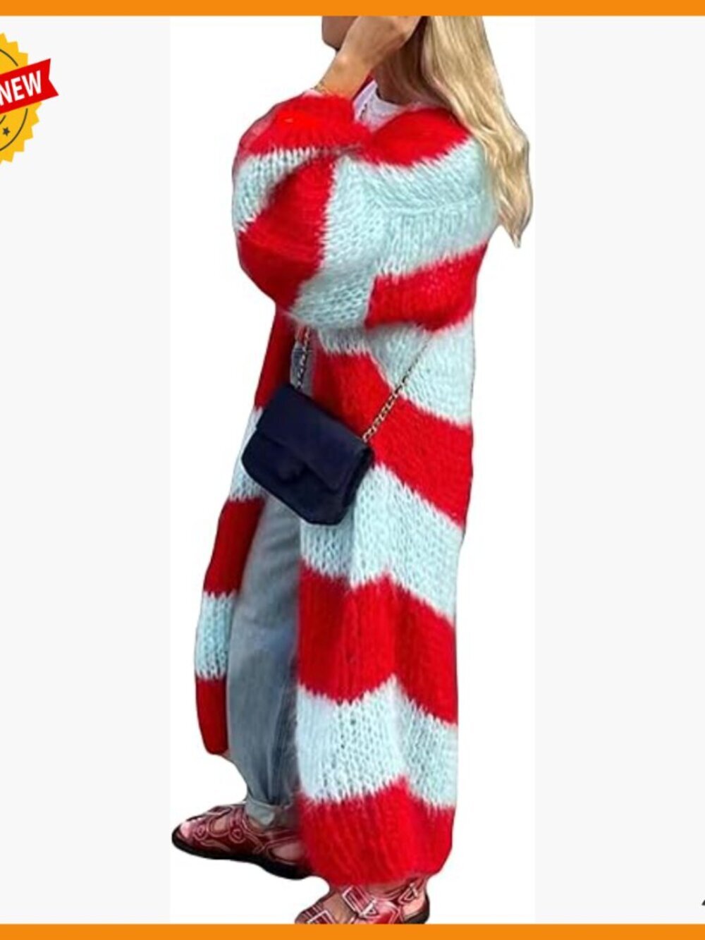 Oversized Striped Cardigan, Long Sleeve Open Front Chunky Knit Duster